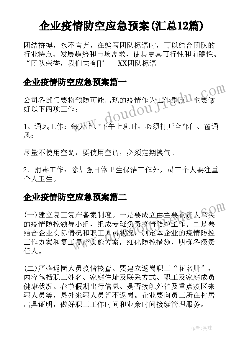 企业疫情防空应急预案(汇总12篇)