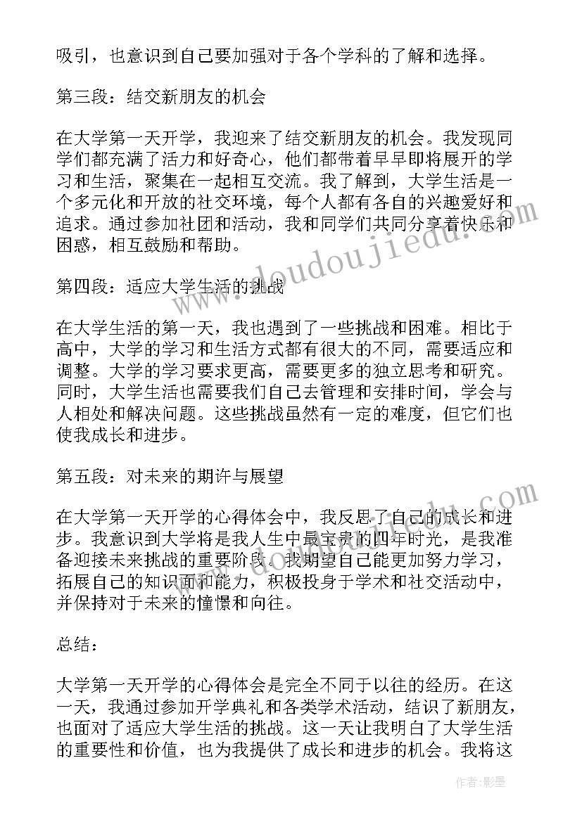 2023年开学第一天开学了 大学第一天开学心得体会(通用15篇)