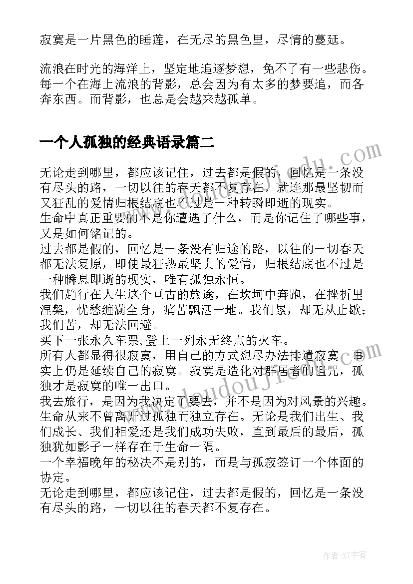 2023年一个人孤独的经典语录(大全10篇)