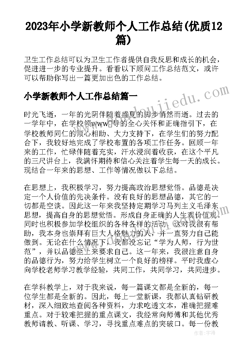 2023年小学新教师个人工作总结(优质12篇)