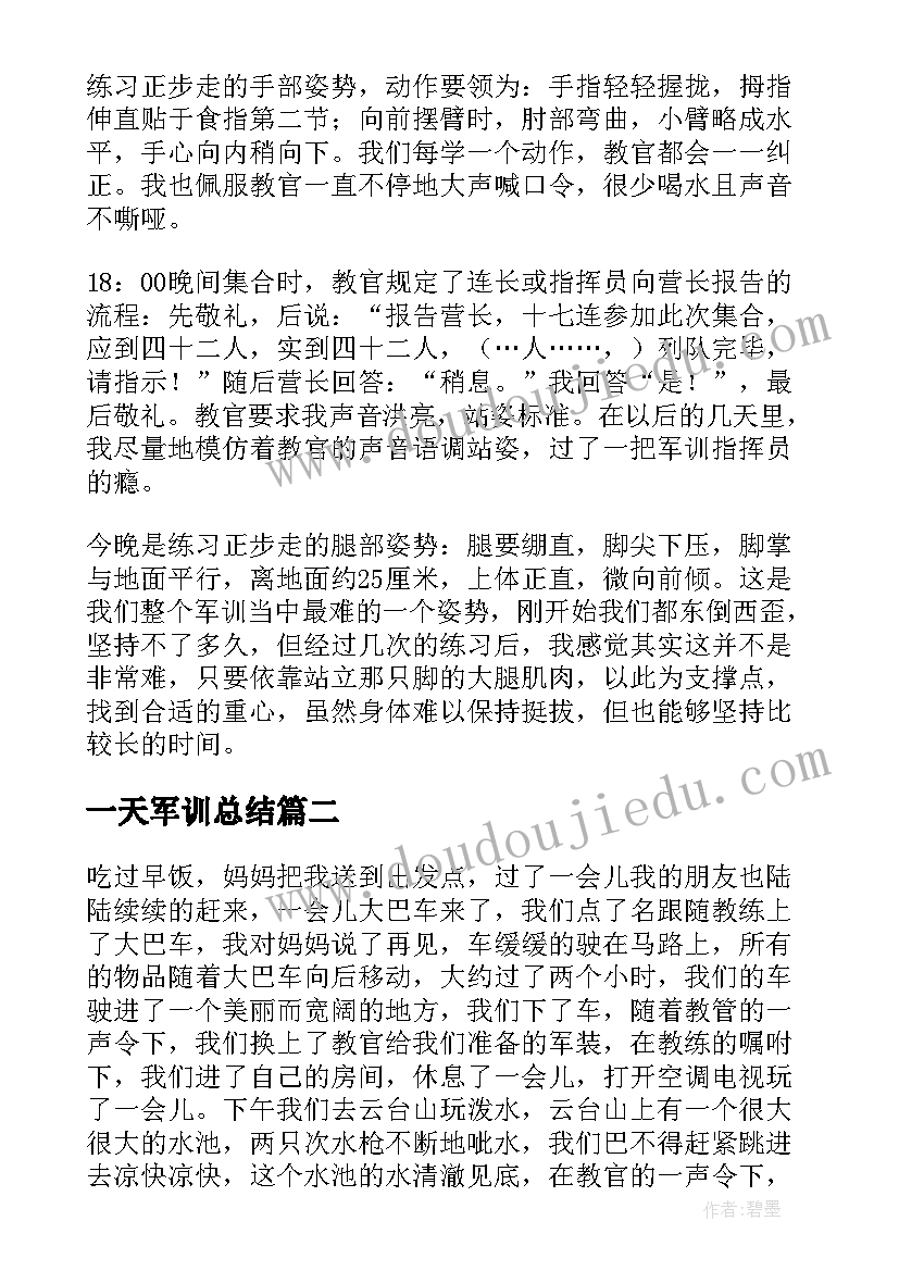 2023年一天军训总结(精选8篇)