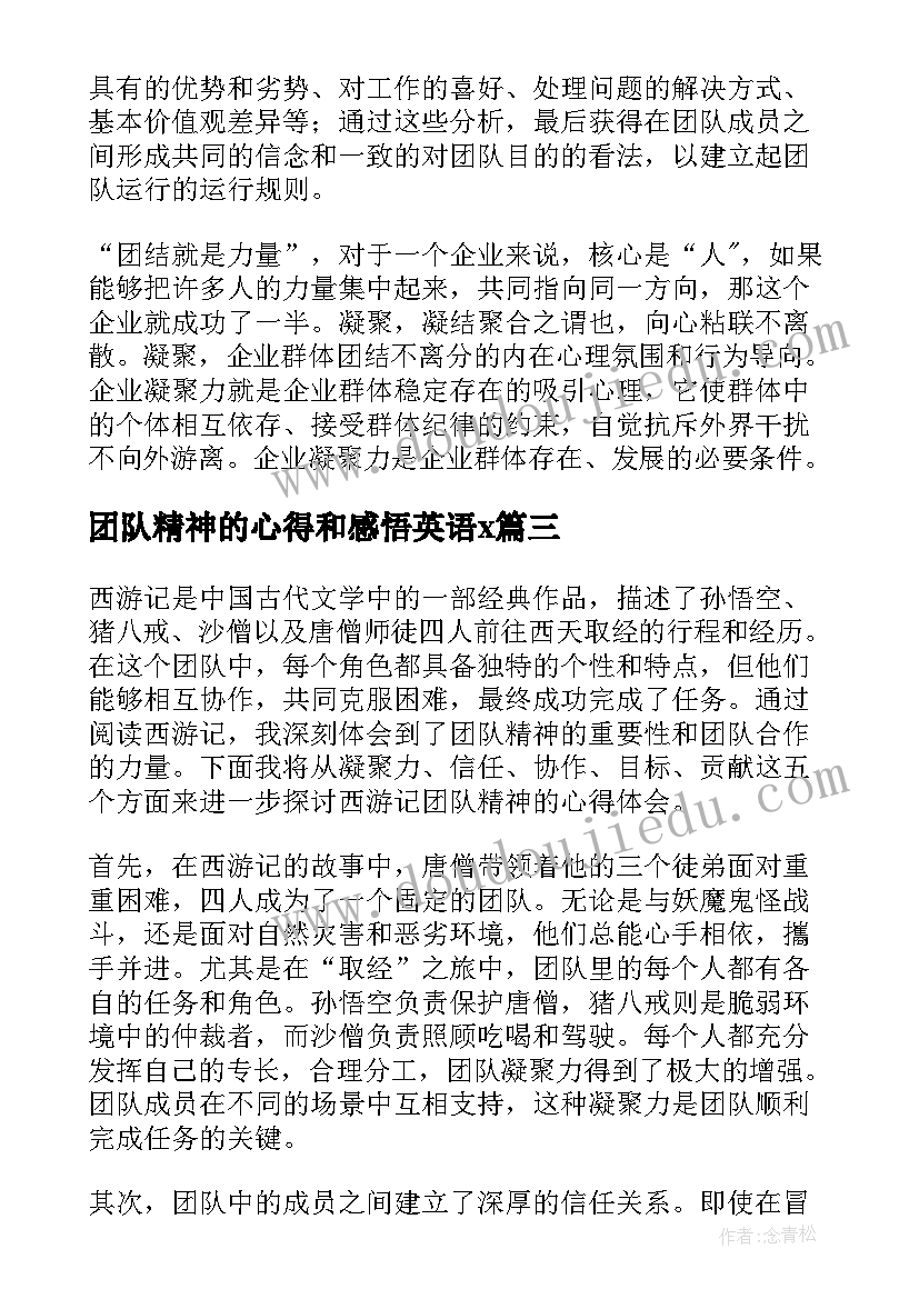 团队精神的心得和感悟英语x(大全20篇)