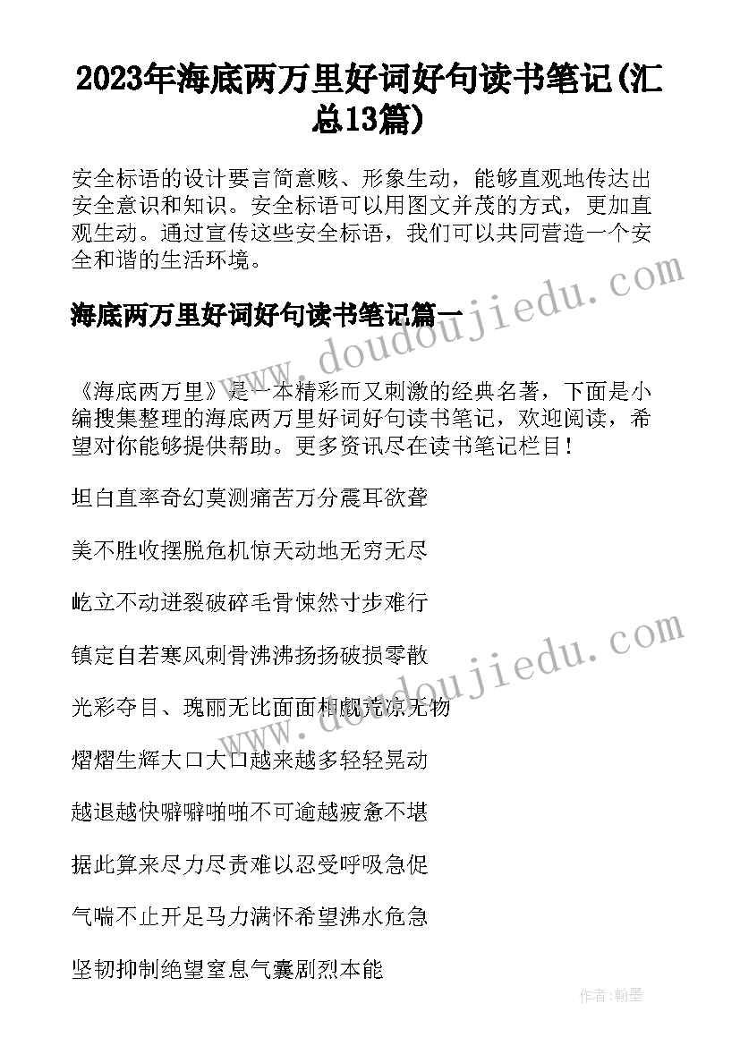 2023年海底两万里好词好句读书笔记(汇总13篇)