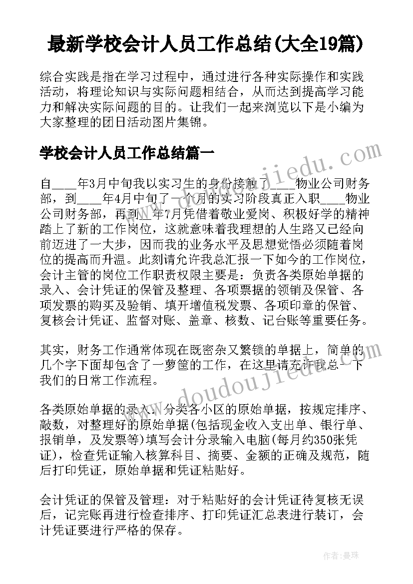 最新学校会计人员工作总结(大全19篇)