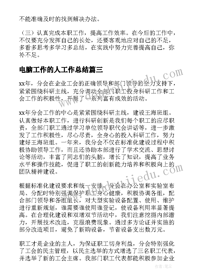 2023年电脑工作的人工作总结(通用9篇)