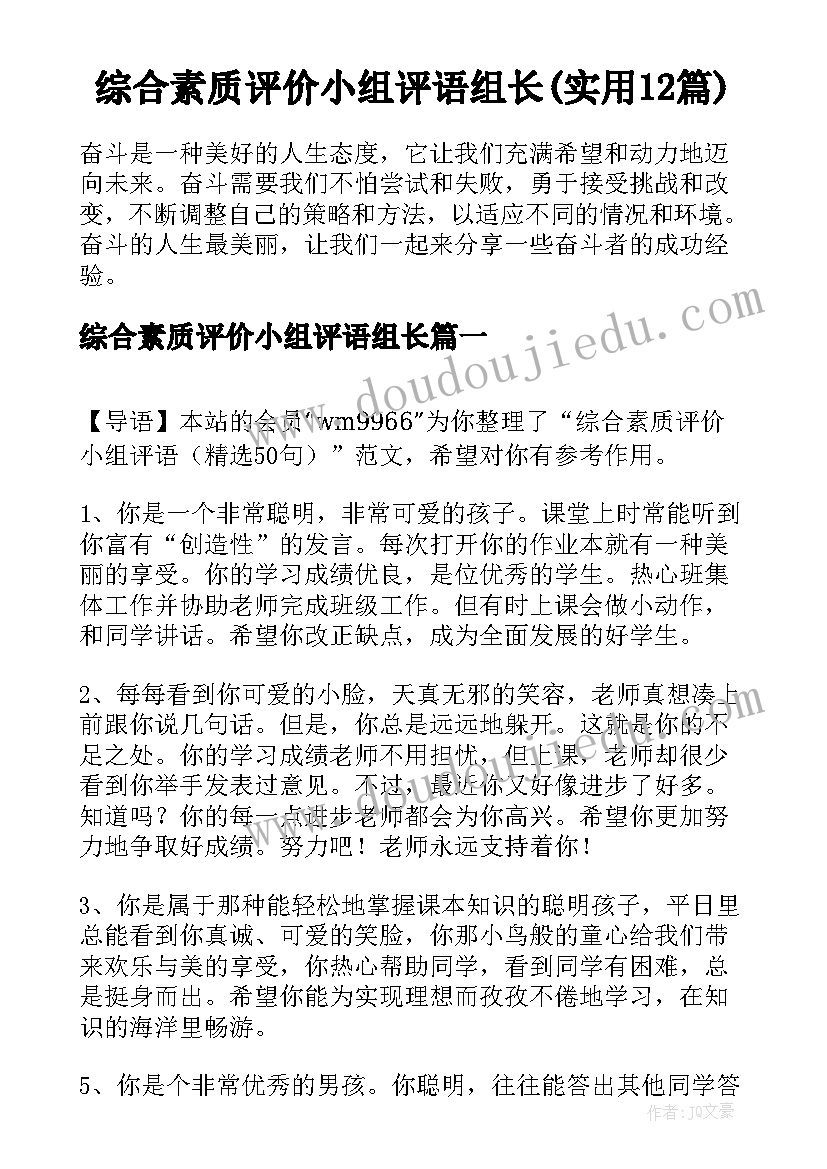 综合素质评价小组评语组长(实用12篇)