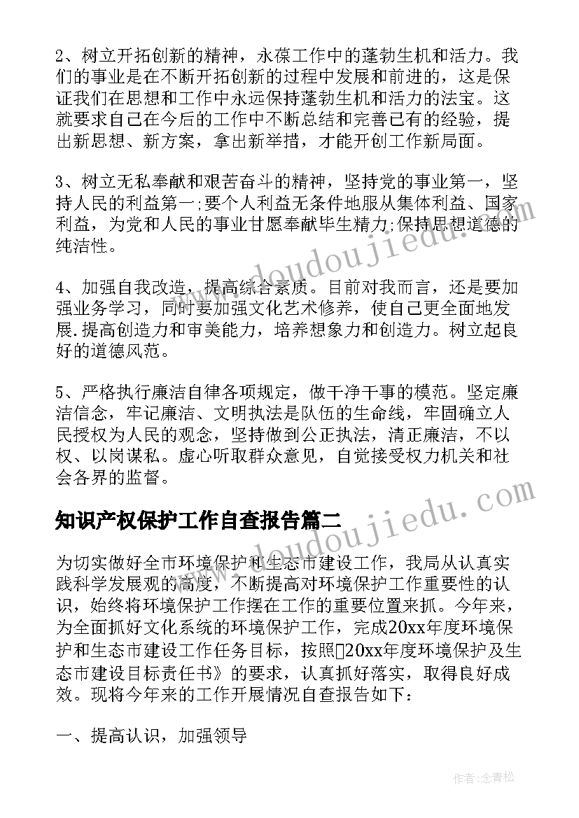 知识产权保护工作自查报告 工作环境保护自查报告(大全8篇)