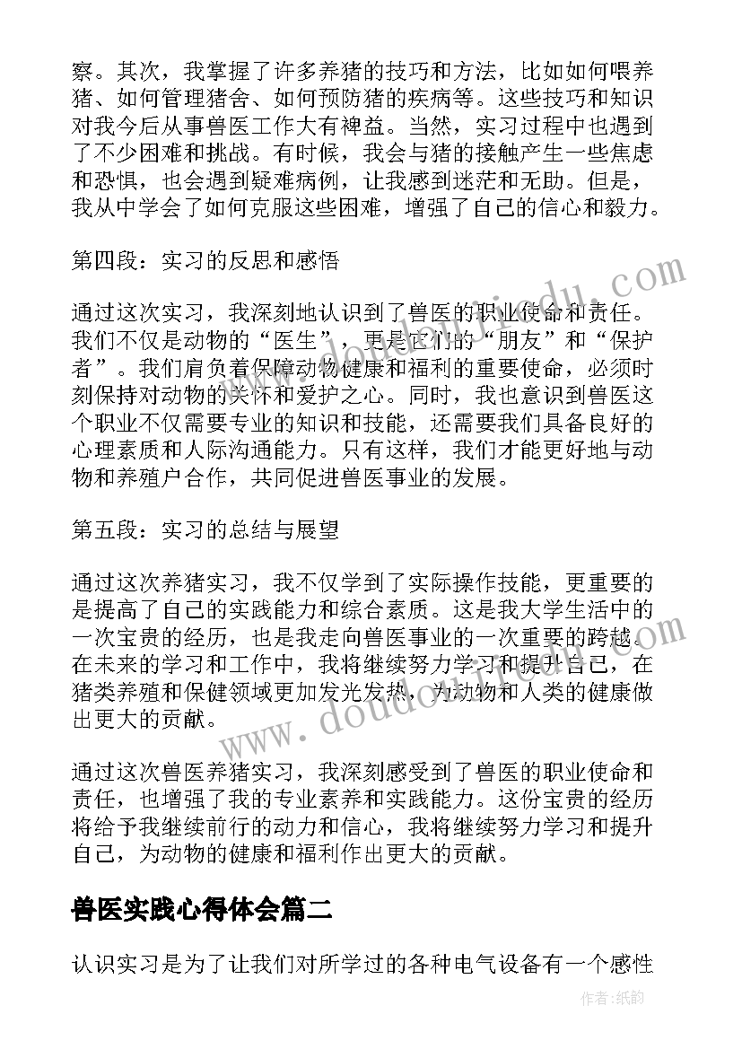 最新兽医实践心得体会 兽医养猪实习心得体会(通用8篇)