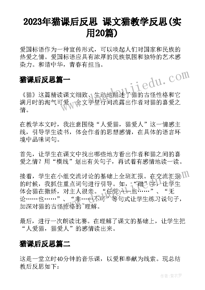 2023年猫课后反思 课文猫教学反思(实用20篇)