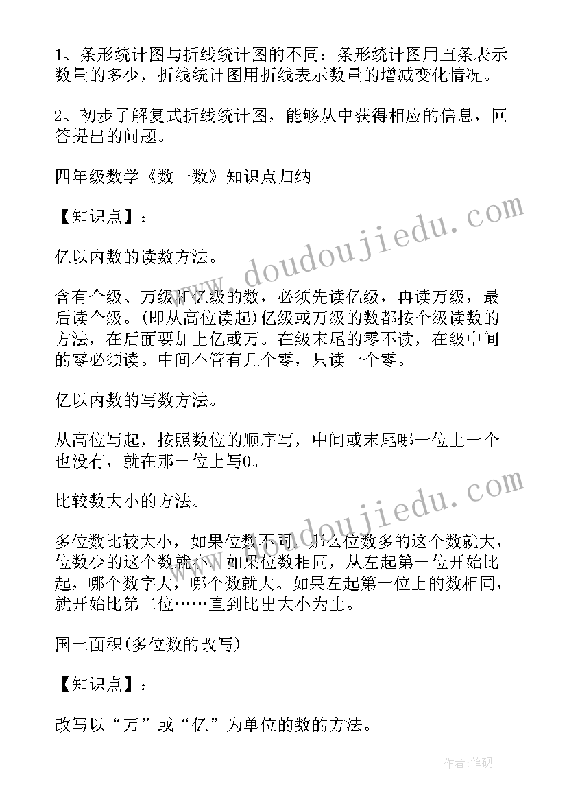 四年级数学知识点总结精彩句子 小学四年级数学知识点总结(汇总8篇)