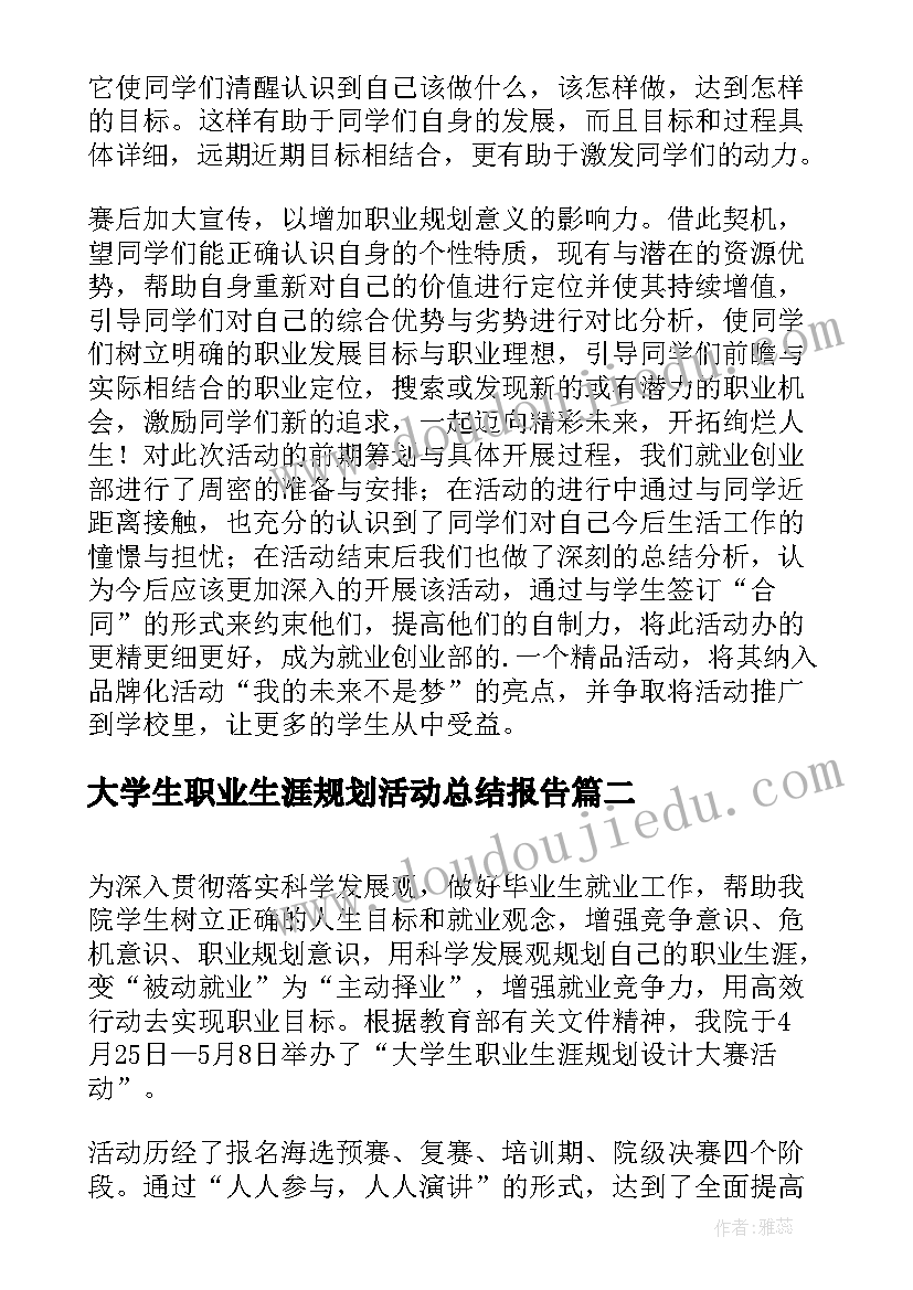 最新大学生职业生涯规划活动总结报告(大全8篇)