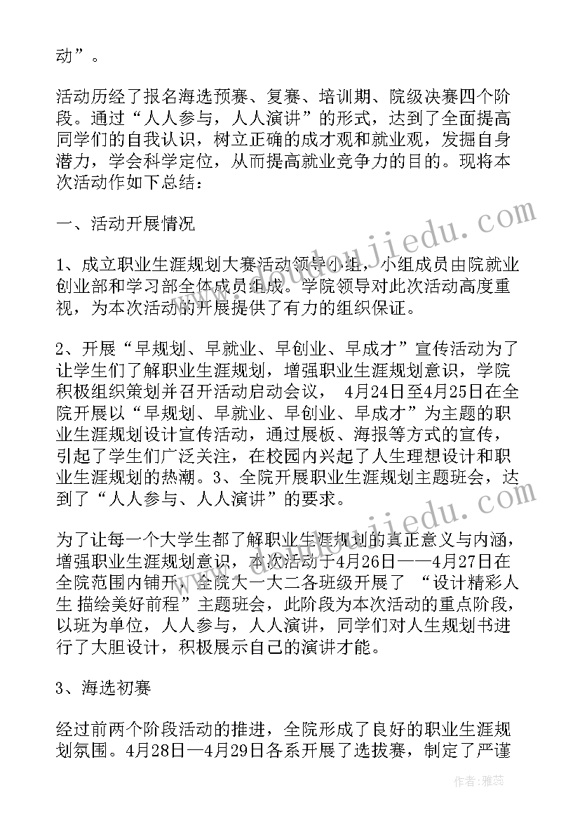 最新大学生职业生涯规划活动总结报告(大全8篇)