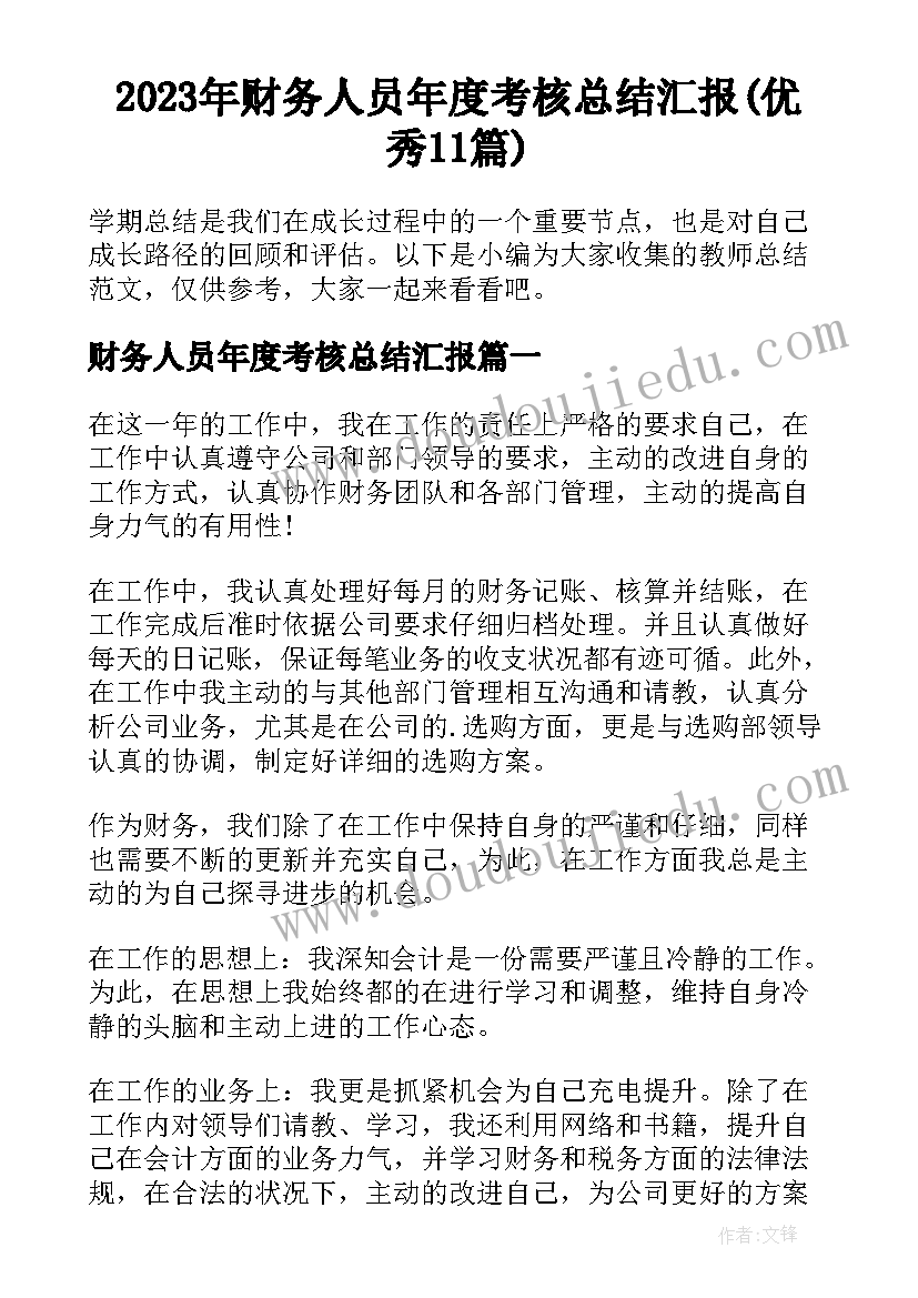 2023年财务人员年度考核总结汇报(优秀11篇)