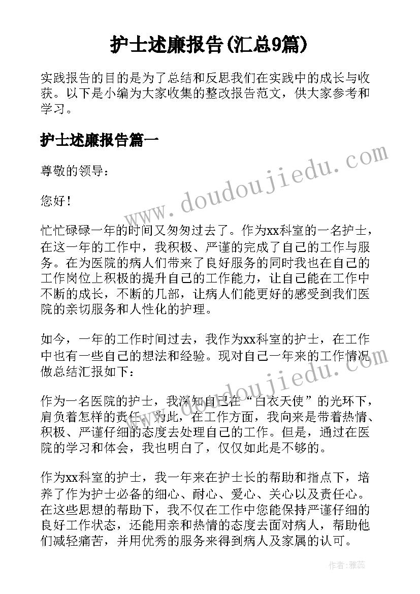 护士述廉报告(汇总9篇)