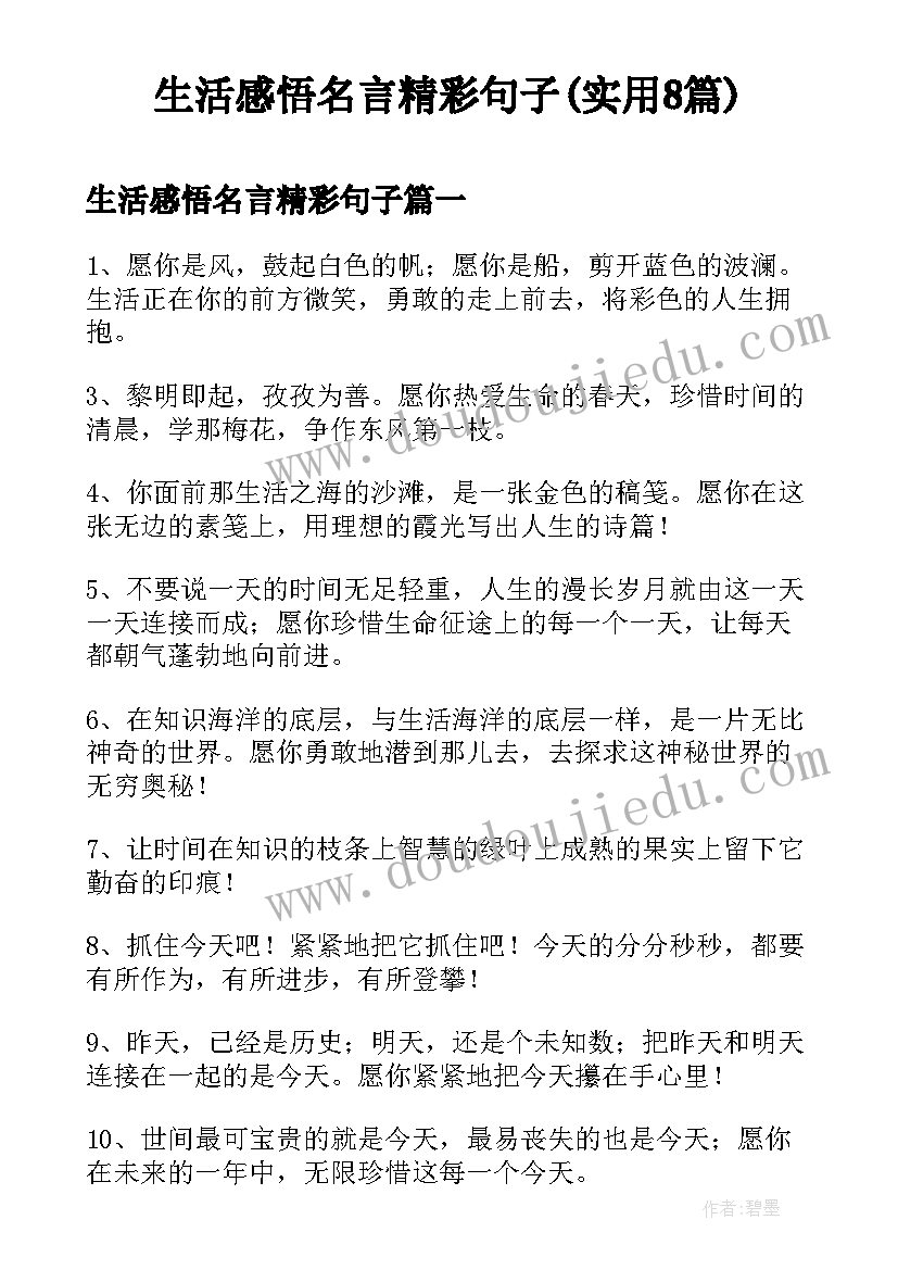 生活感悟名言精彩句子(实用8篇)