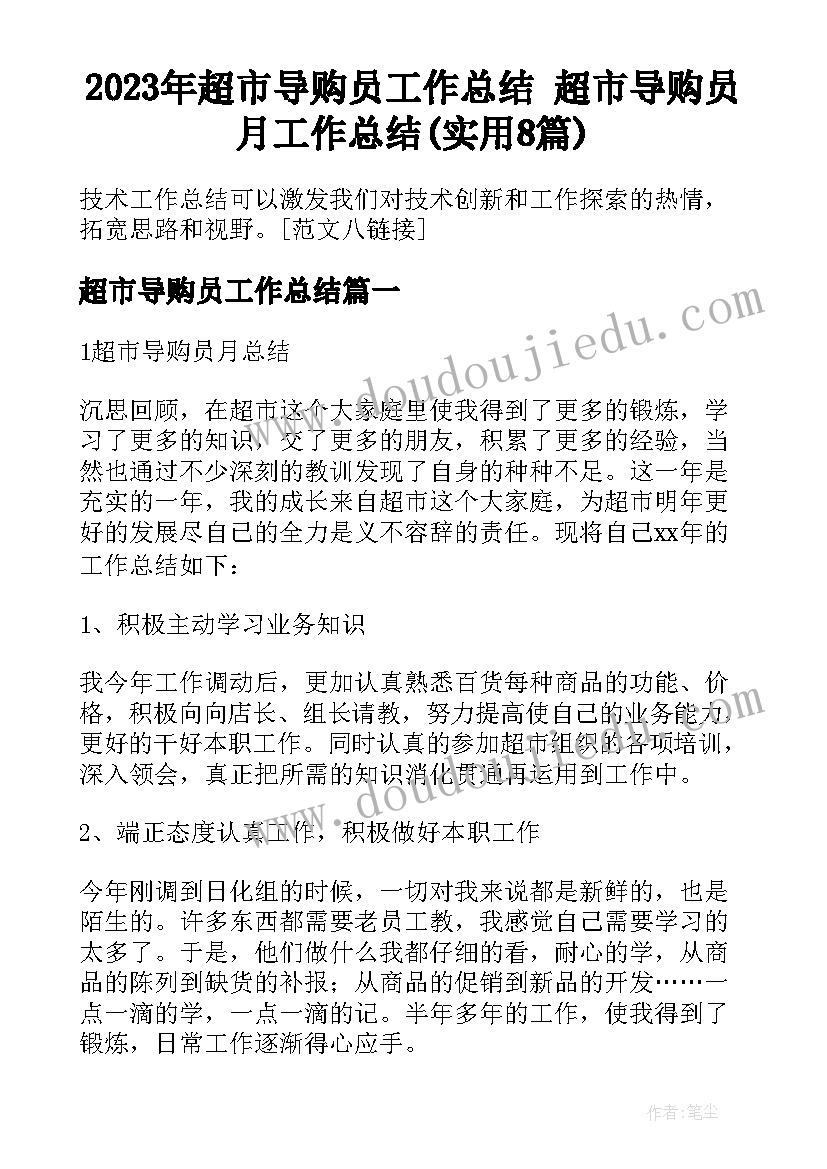 2023年超市导购员工作总结 超市导购员月工作总结(实用8篇)