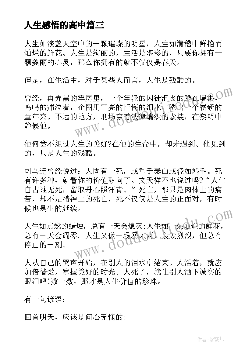 2023年人生感悟的高中 高中三年人生感悟总结(汇总8篇)