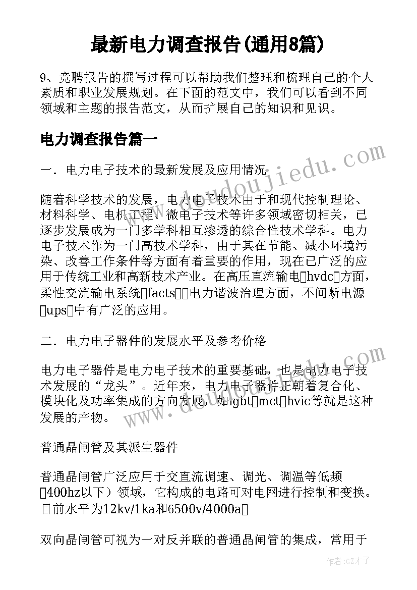 最新电力调查报告(通用8篇)