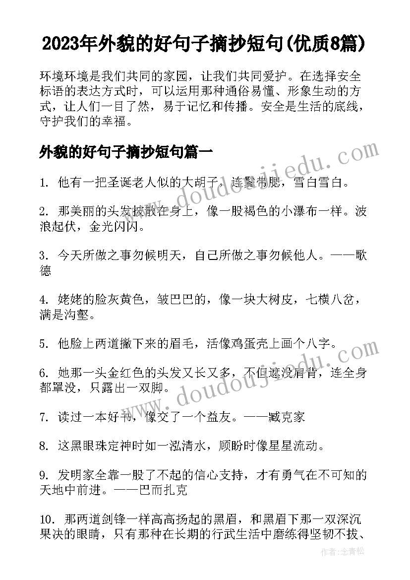 2023年外貌的好句子摘抄短句(优质8篇)