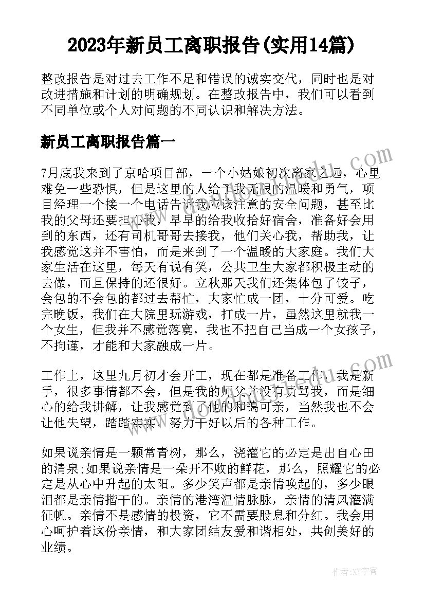 2023年新员工离职报告(实用14篇)