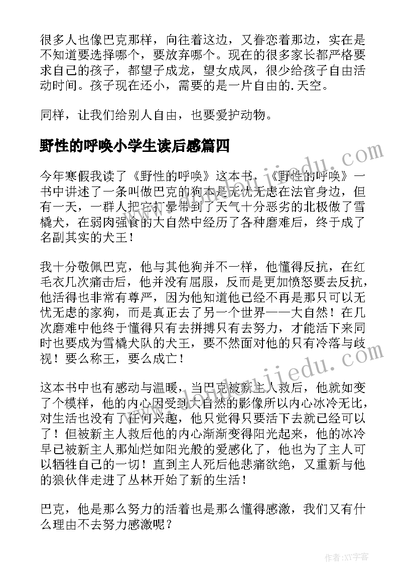 野性的呼唤小学生读后感 野性的呼唤读后感(通用12篇)