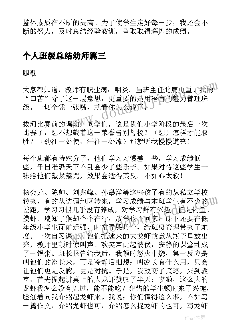 2023年个人班级总结幼师 班级个人总结(优质20篇)