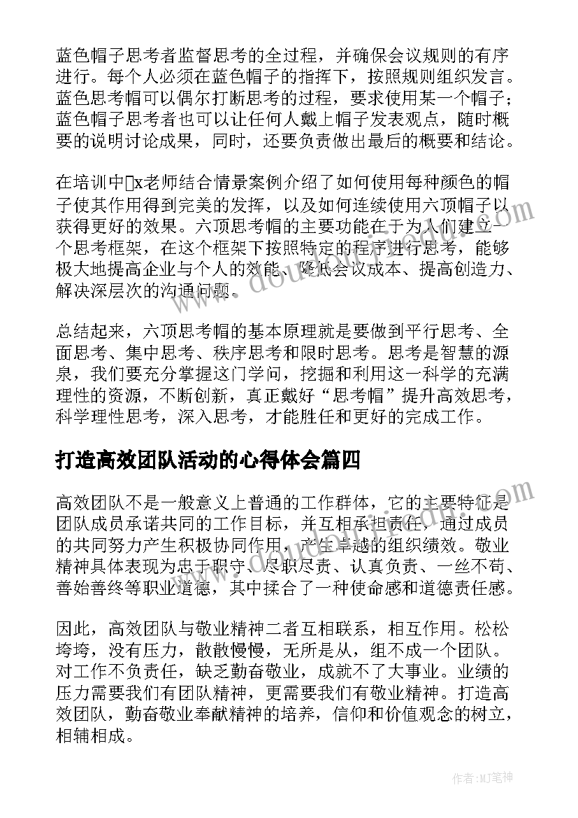 最新打造高效团队活动的心得体会 打造高效团队心得体会(模板8篇)