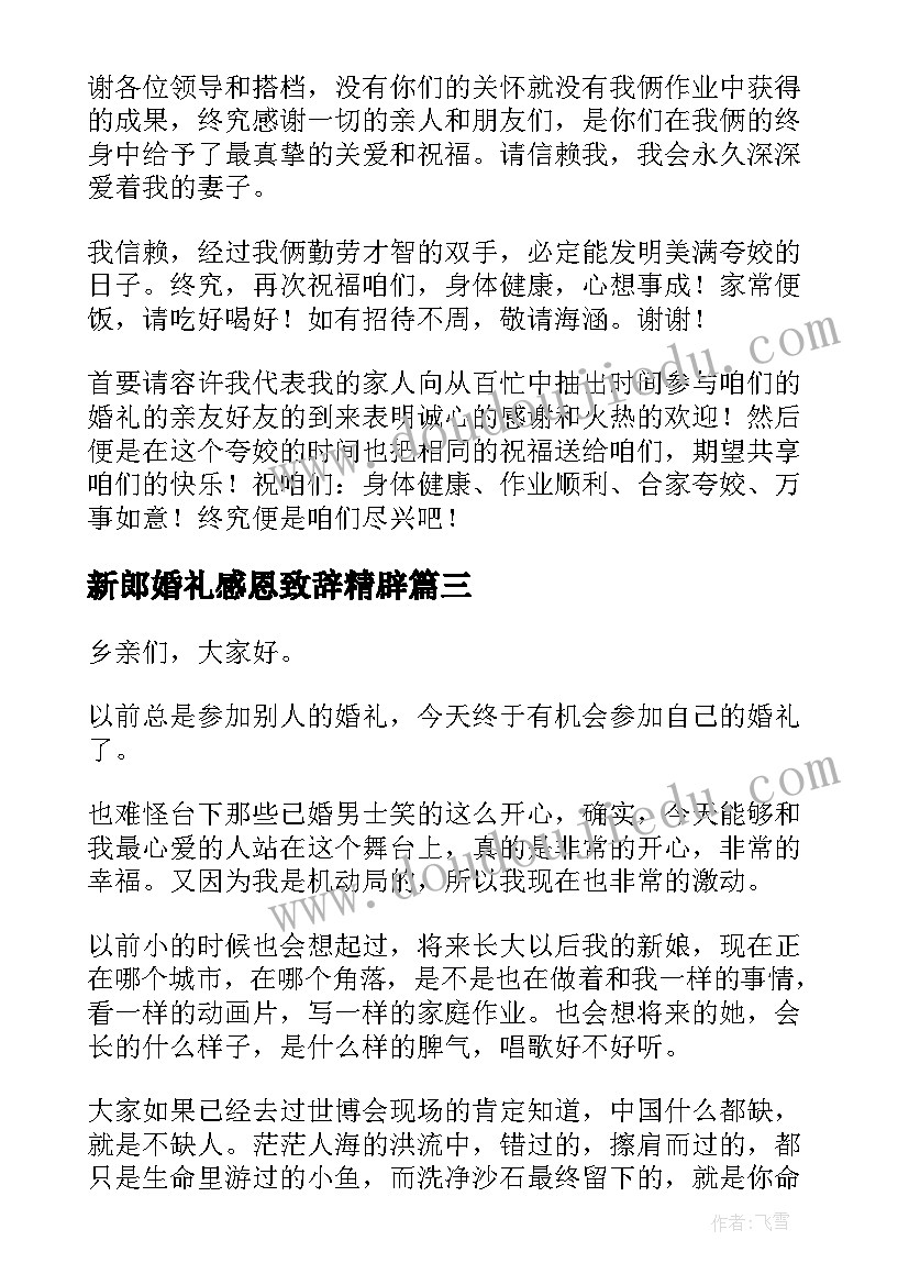 新郎婚礼感恩致辞精辟(精选8篇)