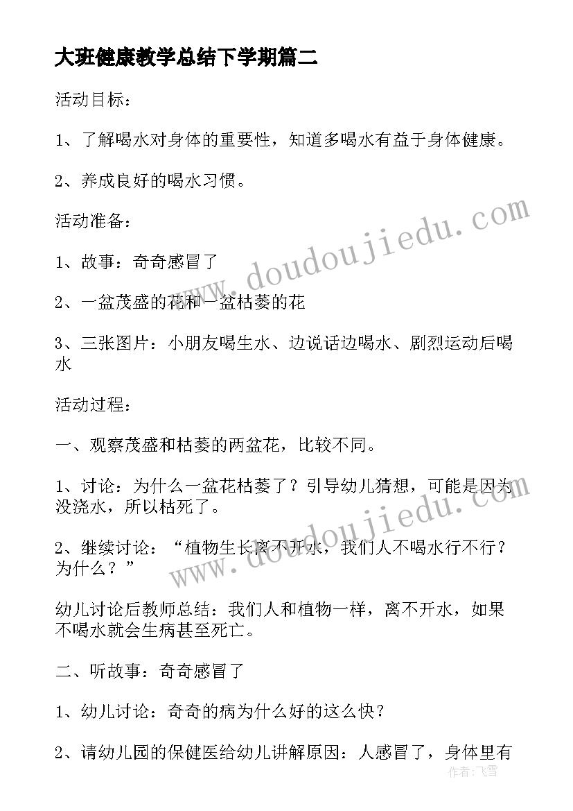 最新大班健康教学总结下学期 幼儿园大班健康领域教学总结(汇总20篇)