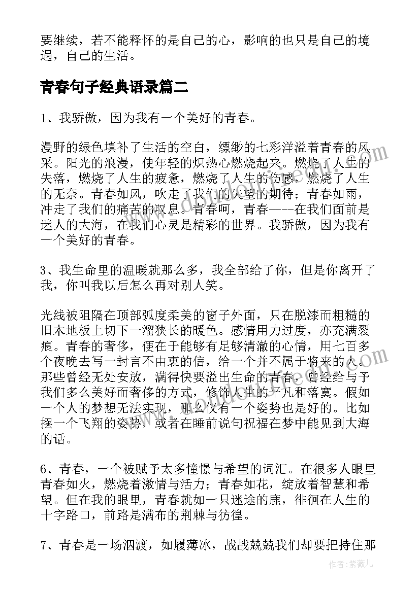 2023年青春句子经典语录(优质8篇)