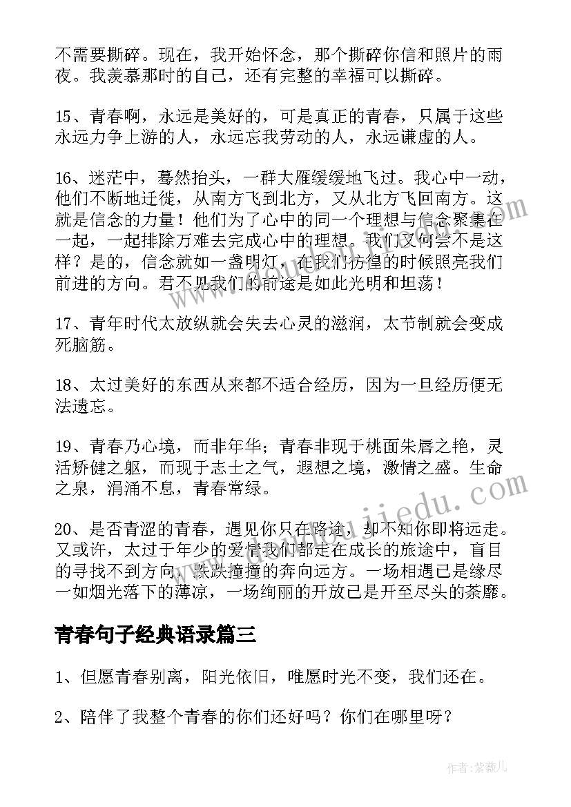 2023年青春句子经典语录(优质8篇)