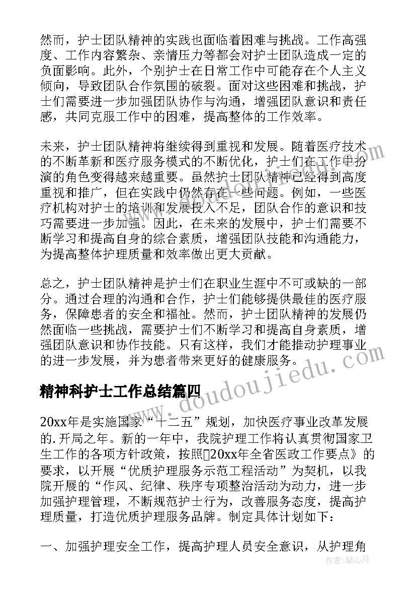 精神科护士工作总结(优质17篇)