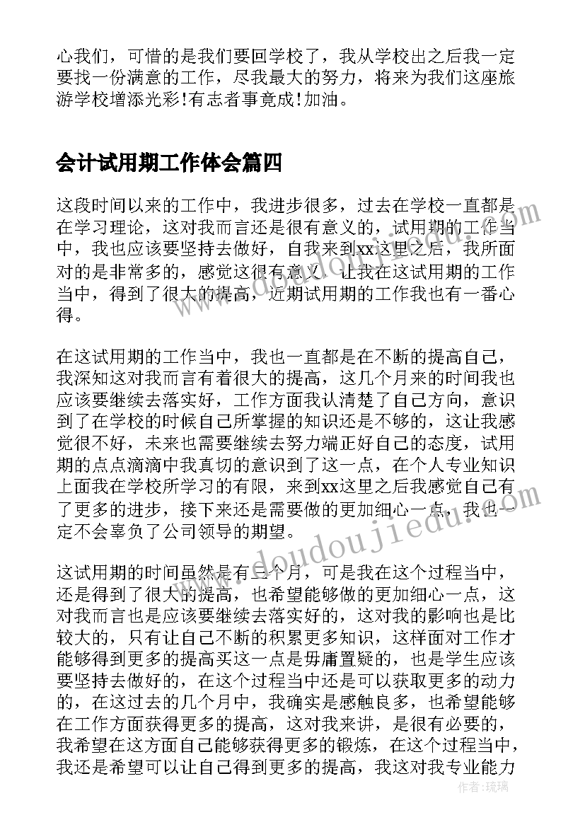 2023年会计试用期工作体会(优秀17篇)