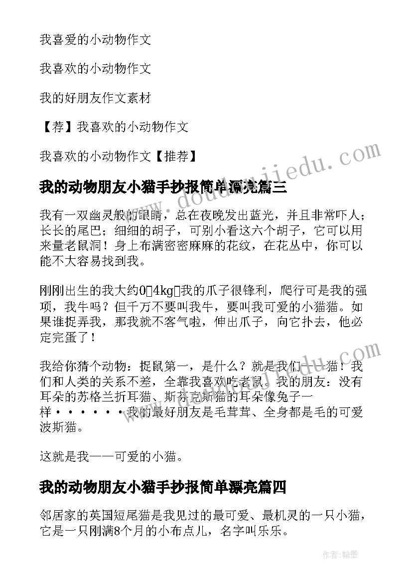 最新我的动物朋友小猫手抄报简单漂亮(大全20篇)