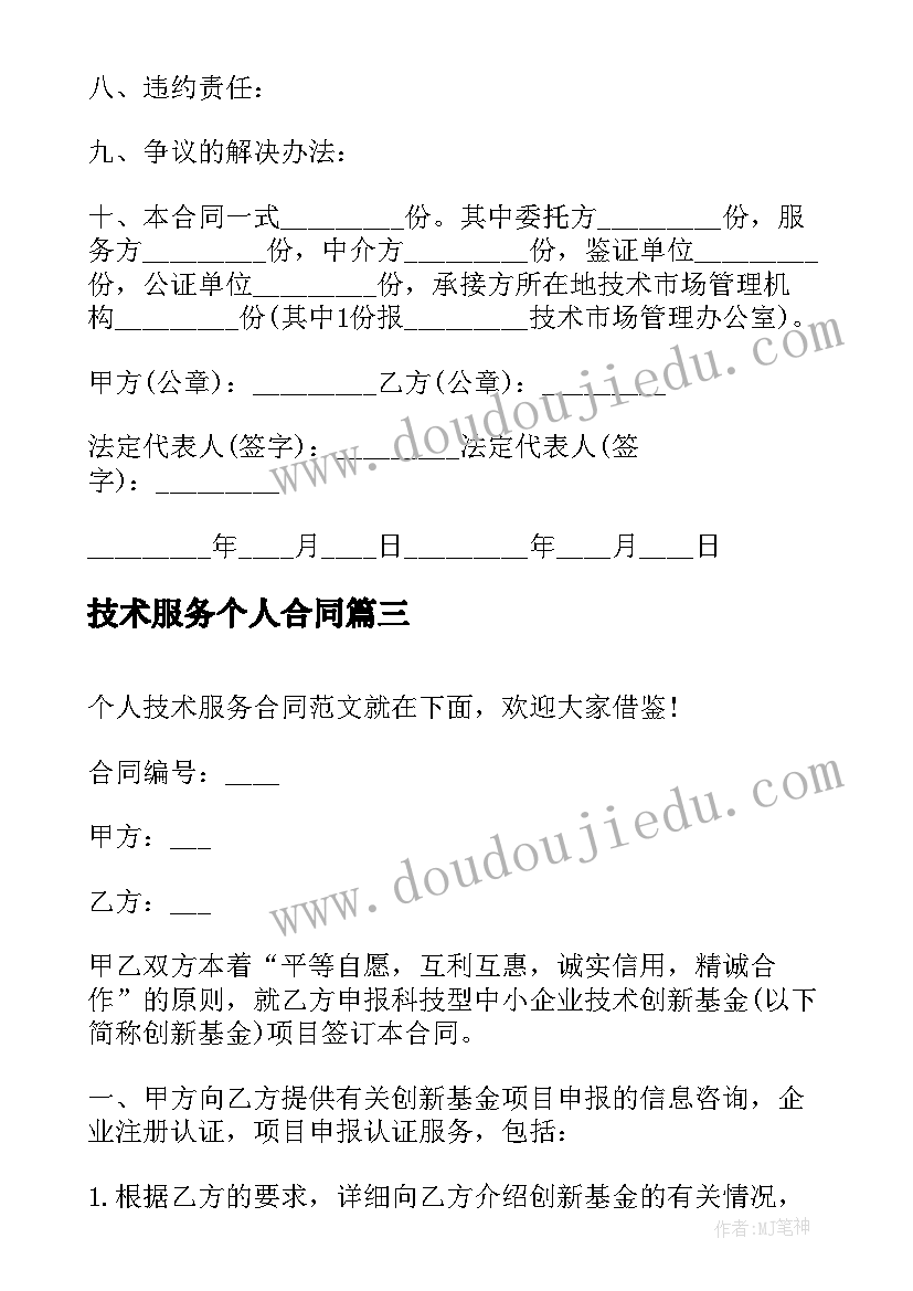 2023年技术服务个人合同(大全8篇)