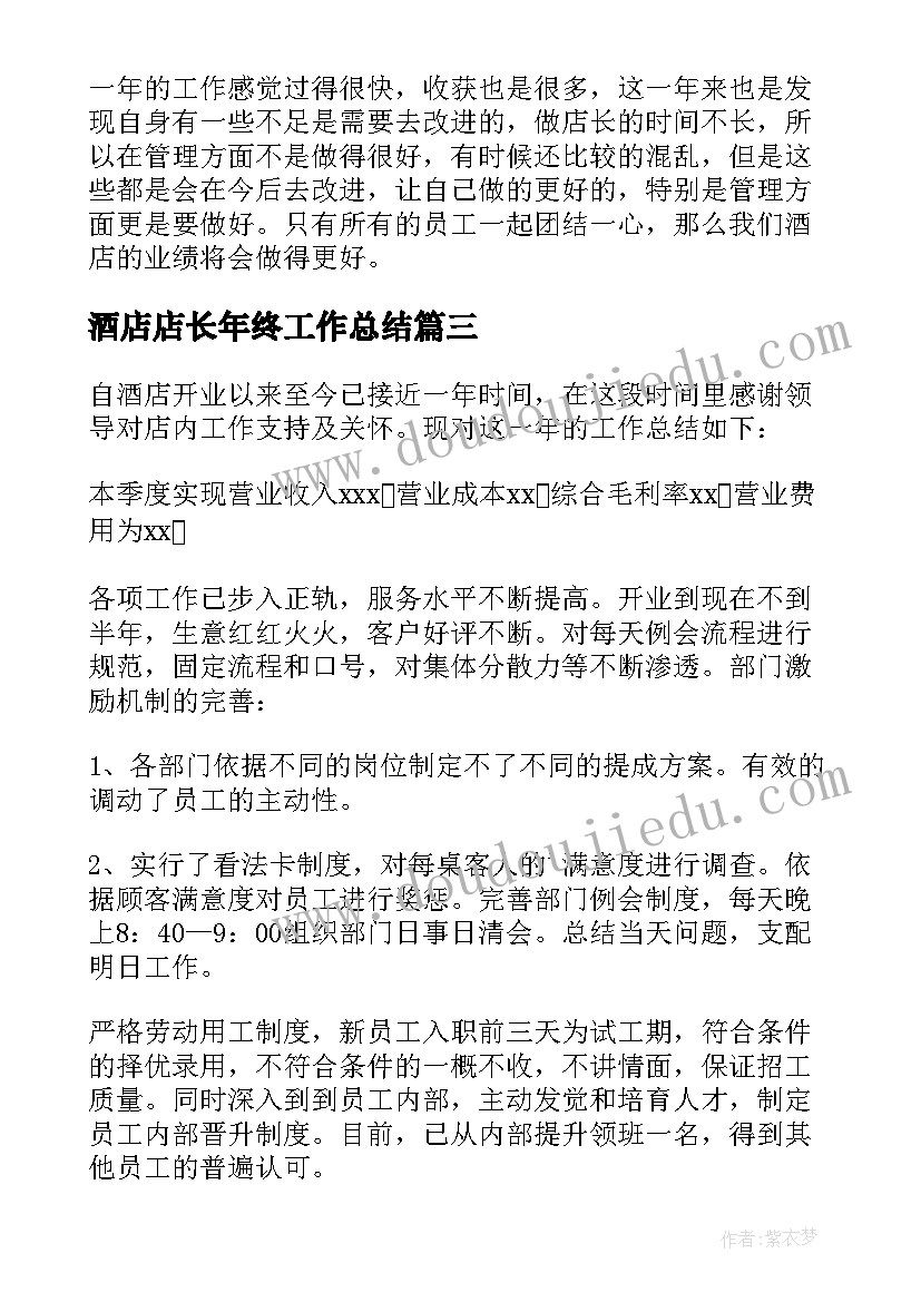 2023年酒店店长年终工作总结(优秀8篇)