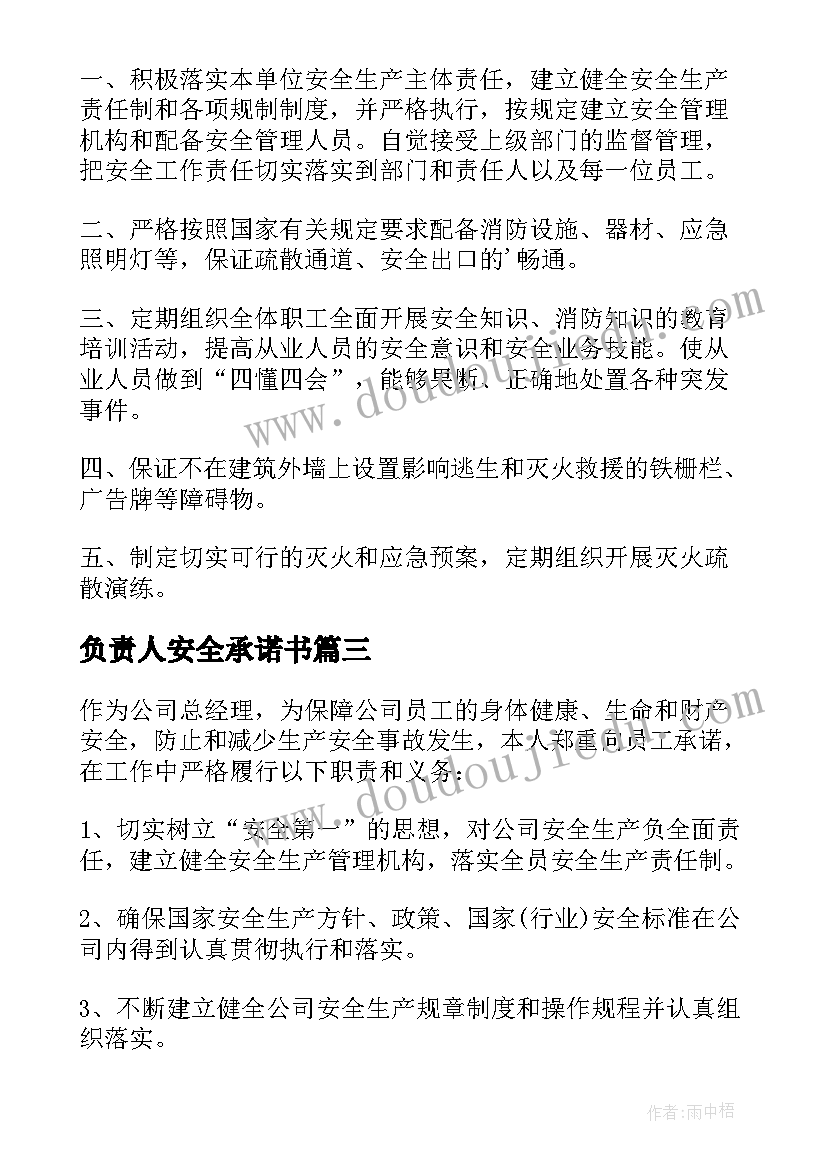 最新负责人安全承诺书 负责人安全生产承诺书(通用8篇)