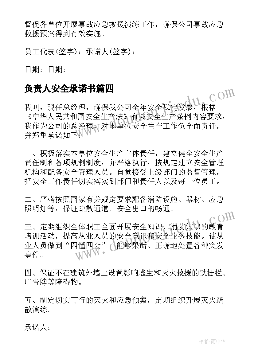 最新负责人安全承诺书 负责人安全生产承诺书(通用8篇)