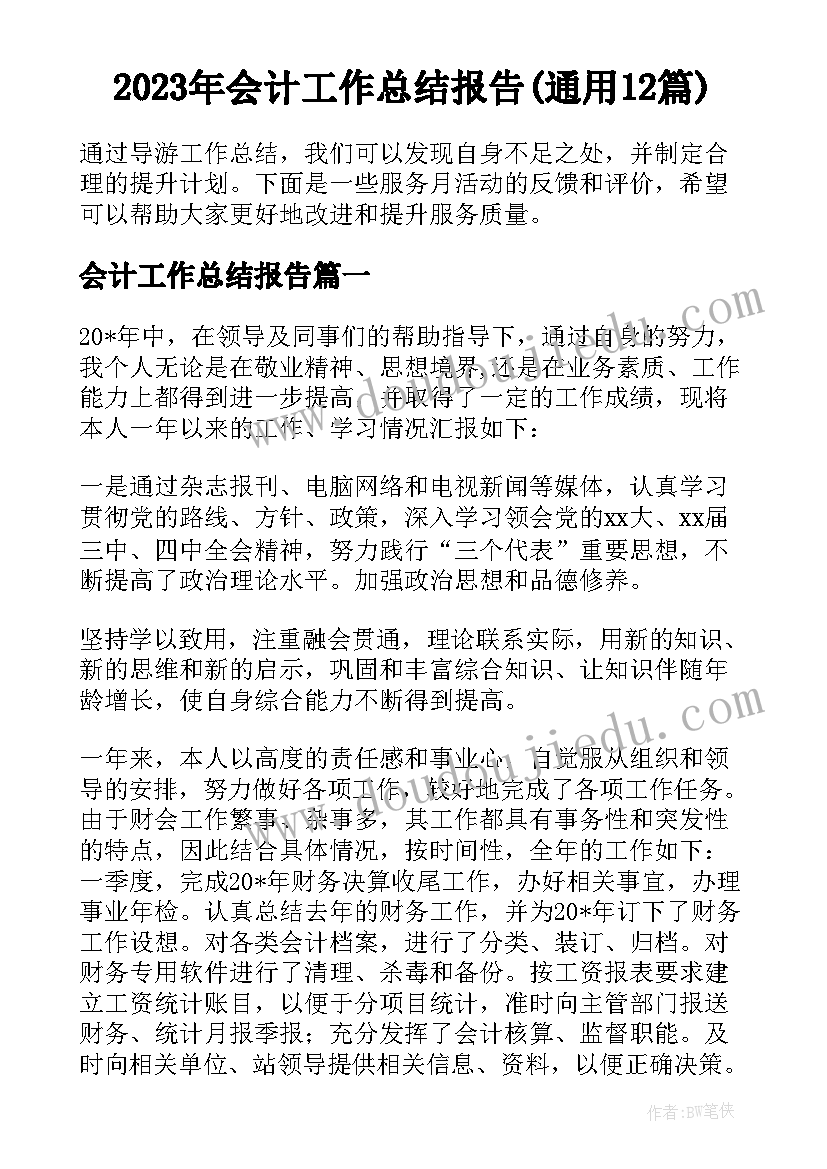 2023年会计工作总结报告(通用12篇)