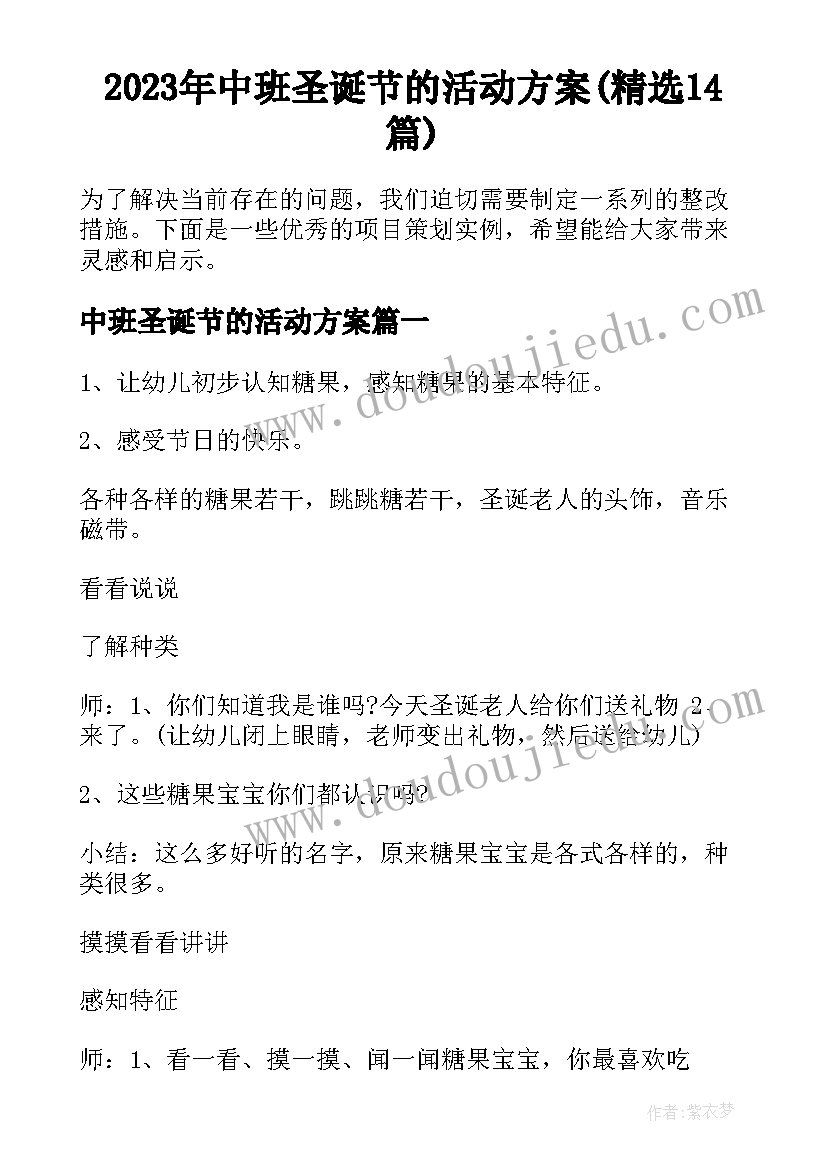 2023年中班圣诞节的活动方案(精选14篇)