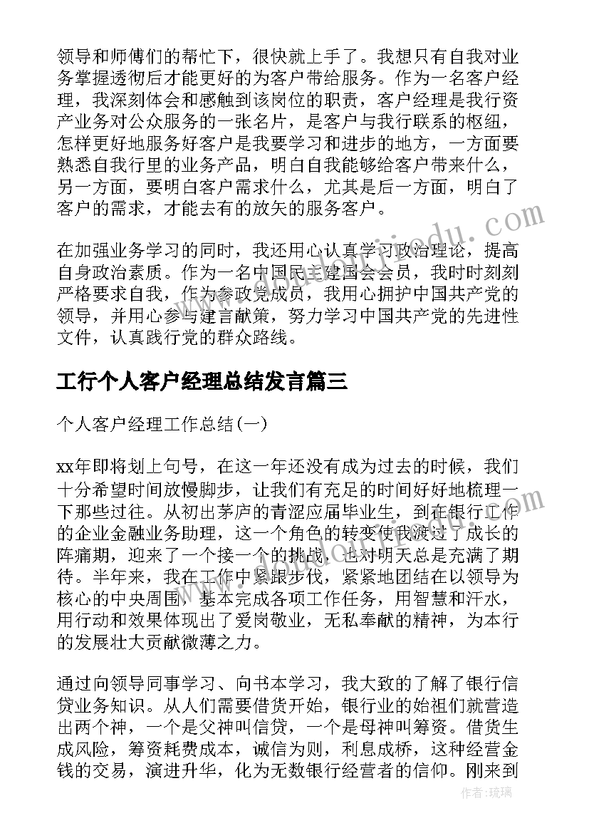 最新工行个人客户经理总结发言 客户经理个人年终总结(优质14篇)