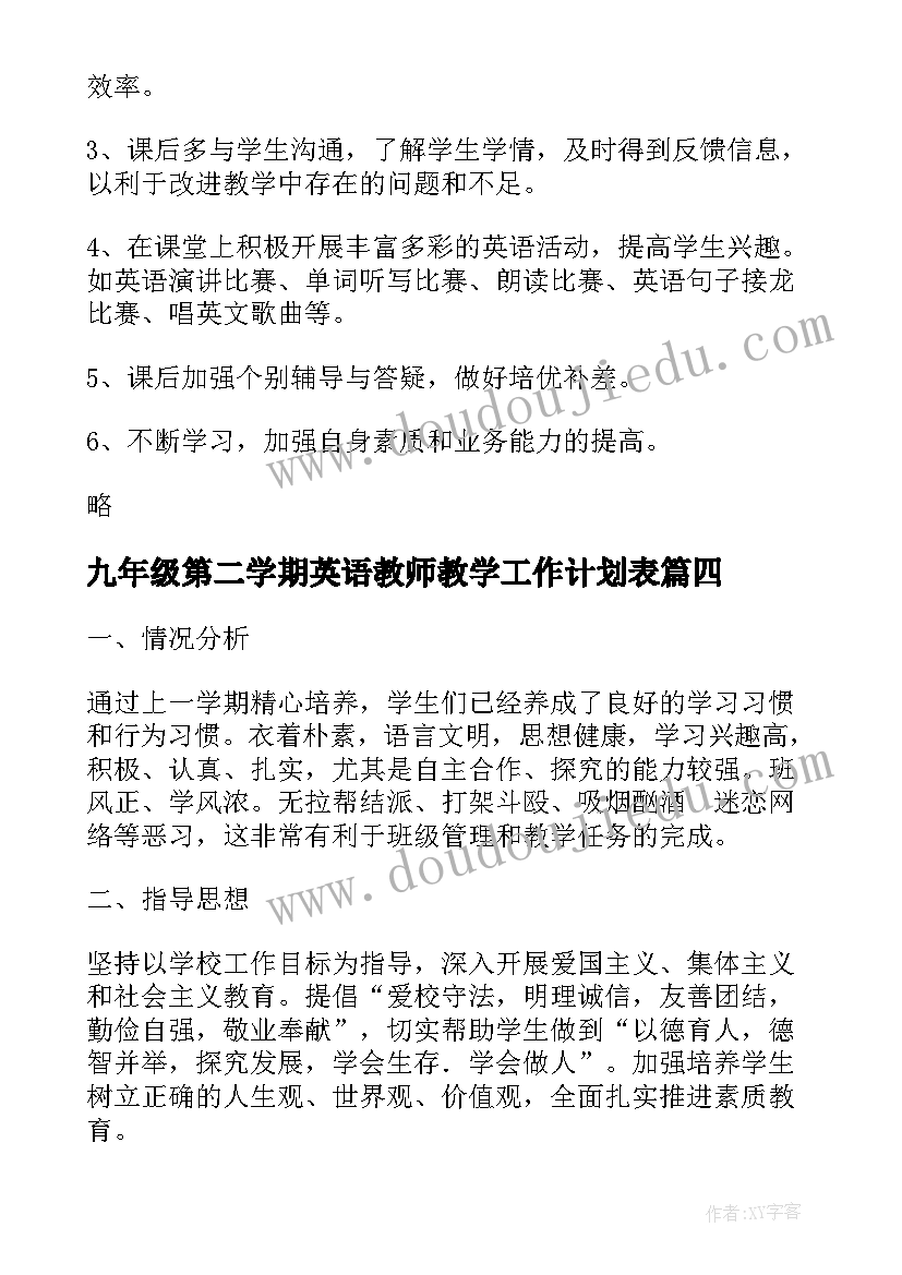 2023年九年级第二学期英语教师教学工作计划表 九年级第二学期英语教师教学工作计划(优秀8篇)