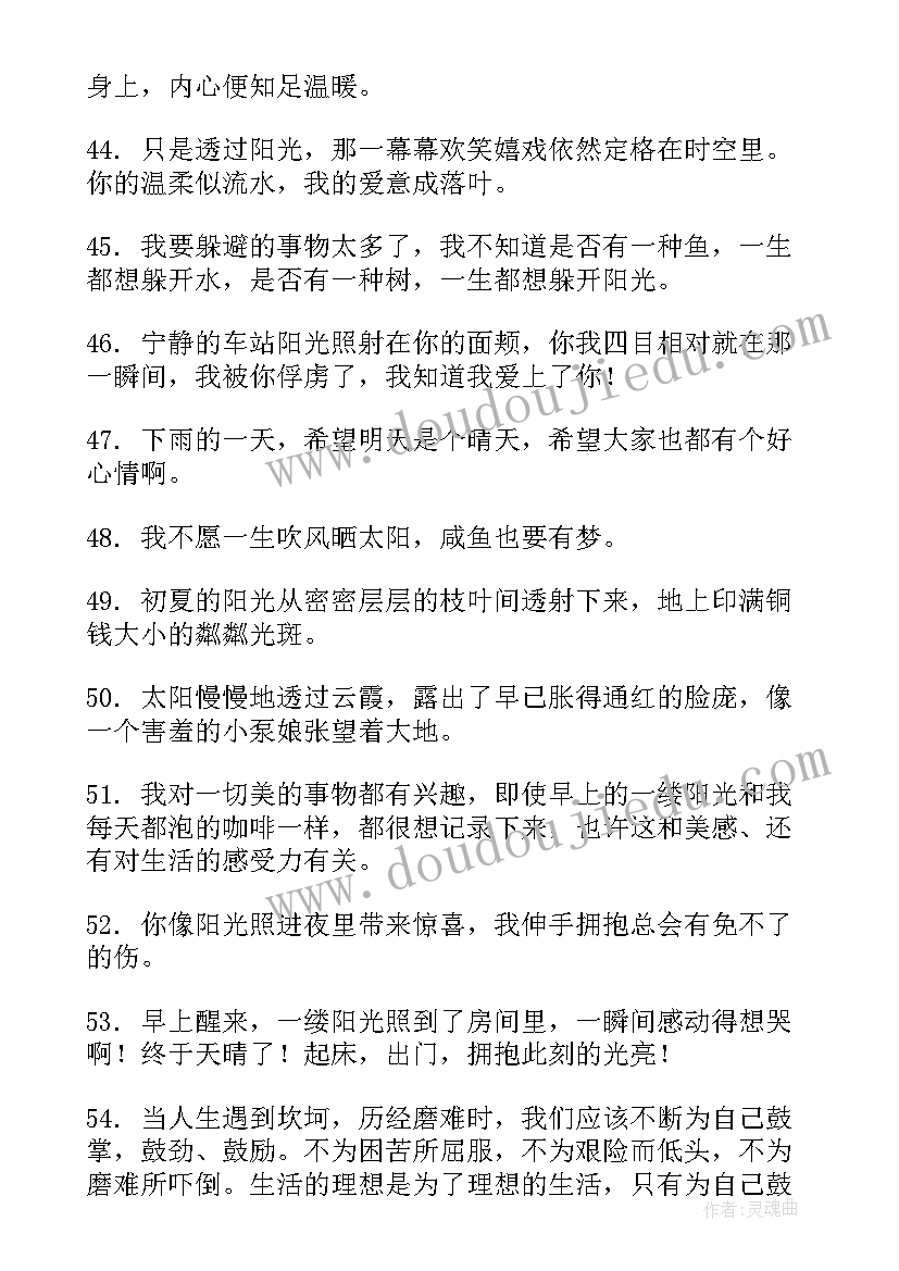 最新阳光的唯美句子经典语录(精选8篇)