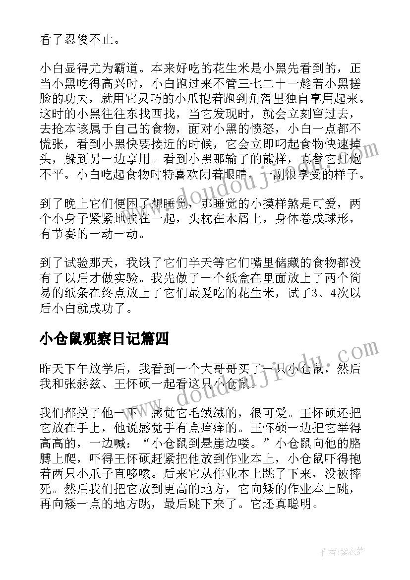 最新小仓鼠观察日记 仓鼠观察日记(汇总20篇)