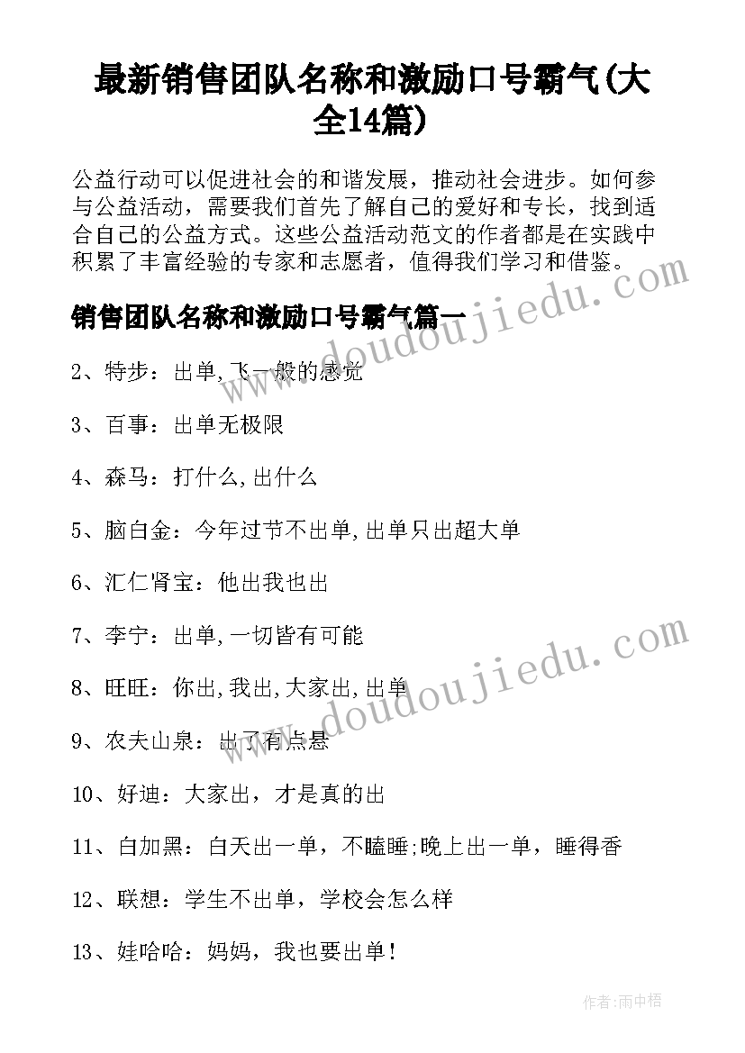 最新销售团队名称和激励口号霸气(大全14篇)