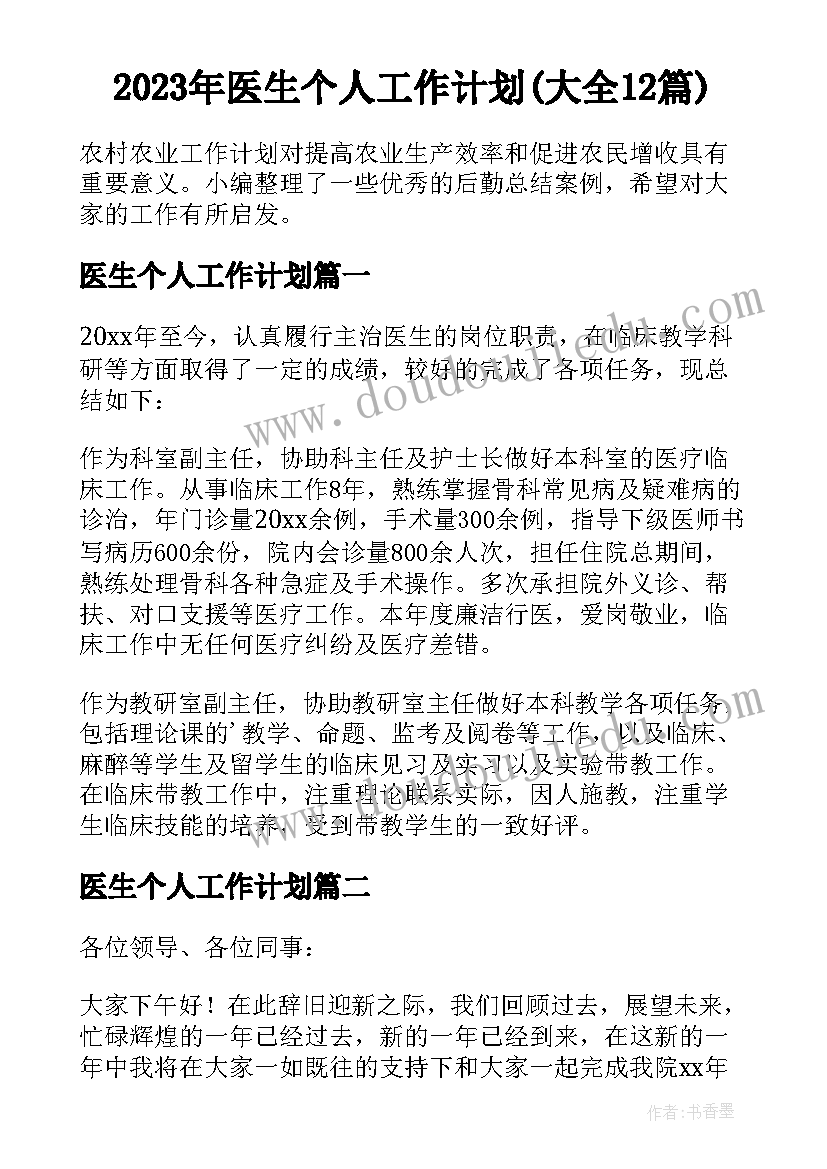 2023年医生个人工作计划(大全12篇)