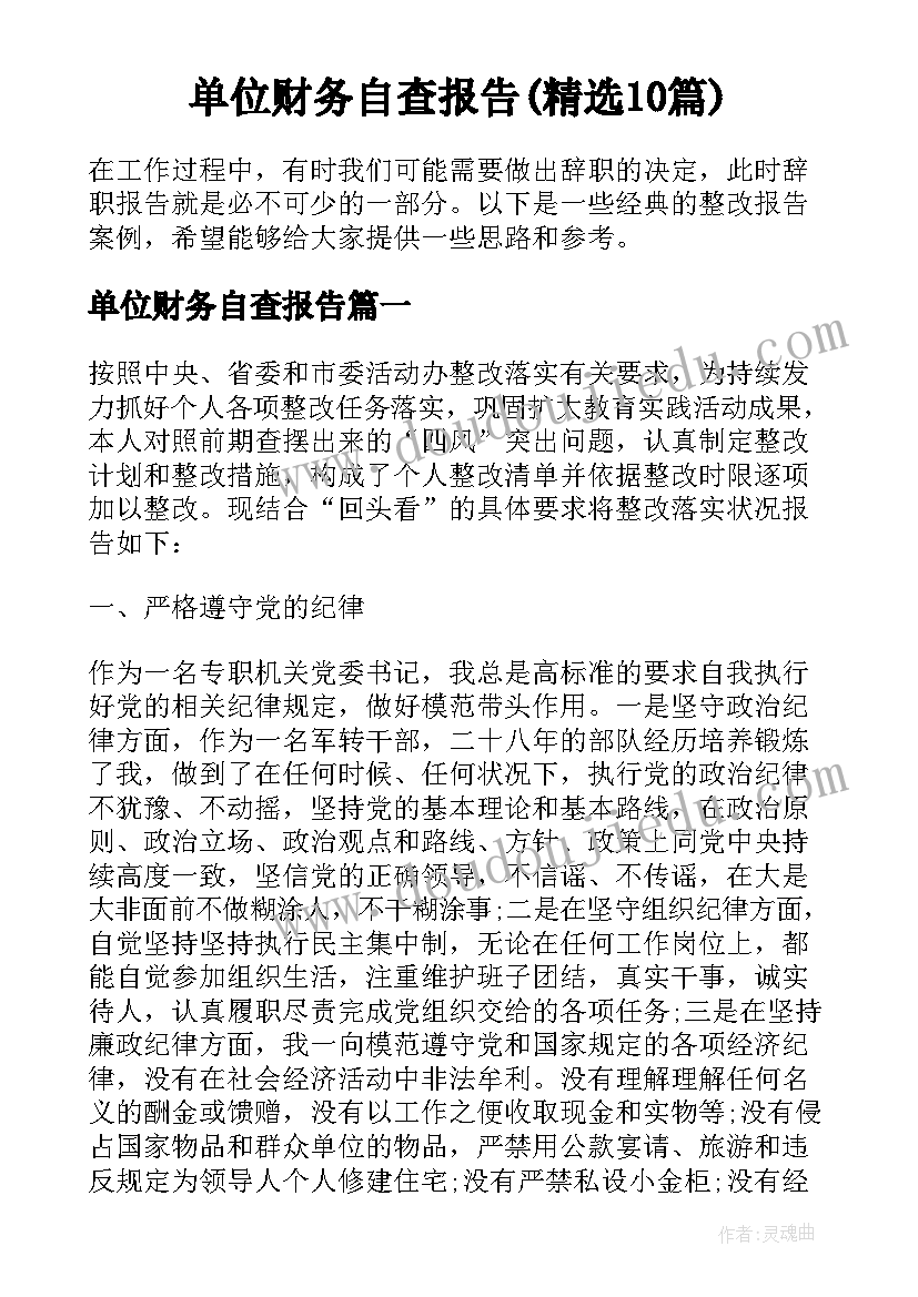 单位财务自查报告(精选10篇)