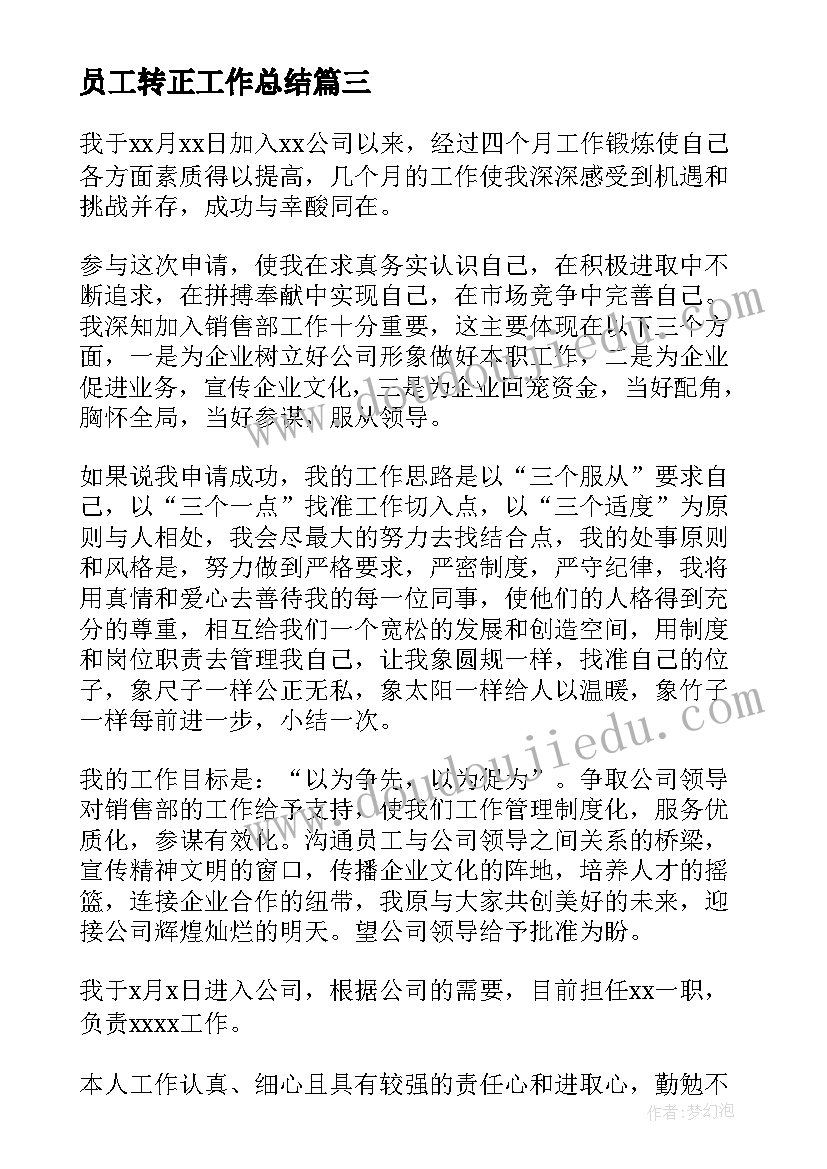 员工转正工作总结 员工转正个人工作总结(优质17篇)