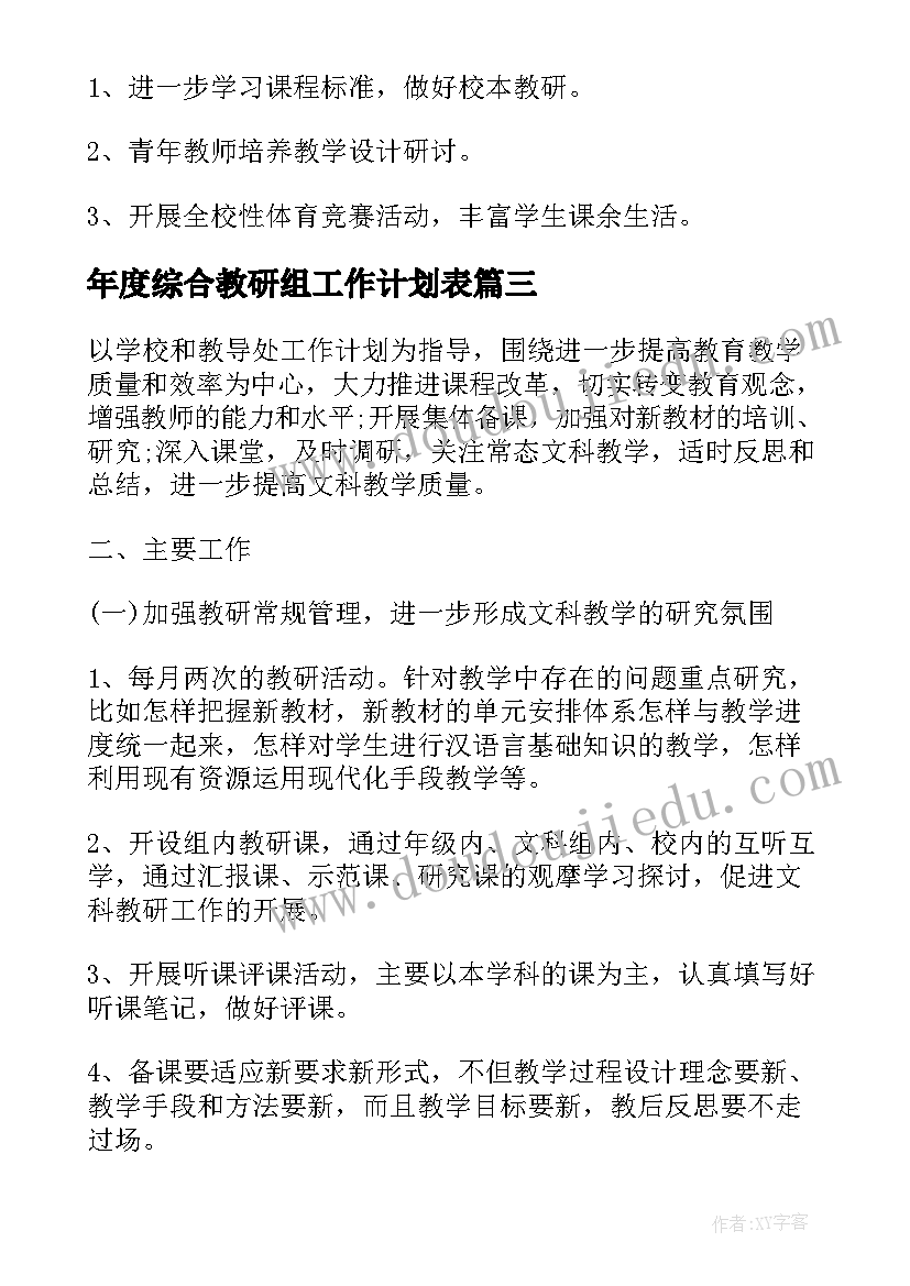 2023年年度综合教研组工作计划表(优质8篇)