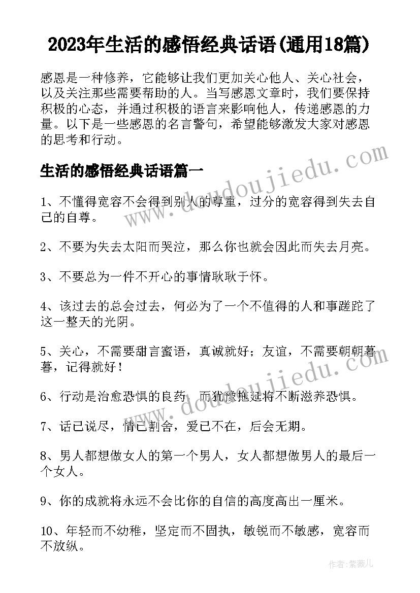 2023年生活的感悟经典话语(通用18篇)